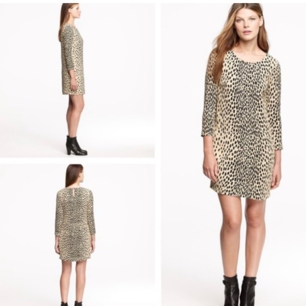 J. Crew Leopard Savannah Front Pocket Shift Mini Quarter Sleeve Dress Size 2
